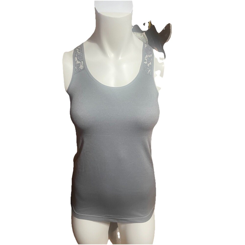 Flexees By Maidenform Gray Racerback Lace Form Fitting Slimming Medium